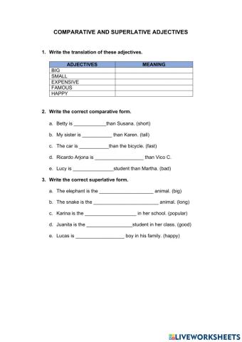 Comparative and superlative adjectives