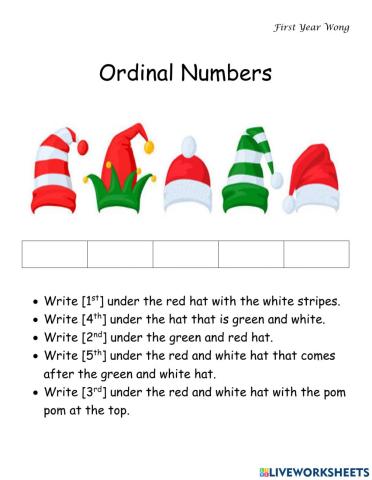 Ordinal Numbers 1st to 5th