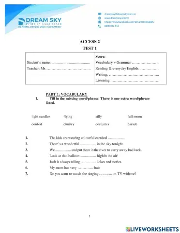 DS - Access 2 - Test 1 Grammar Vocab