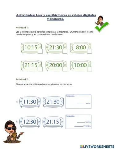 Guía de horas en relojes analógicos y digitales