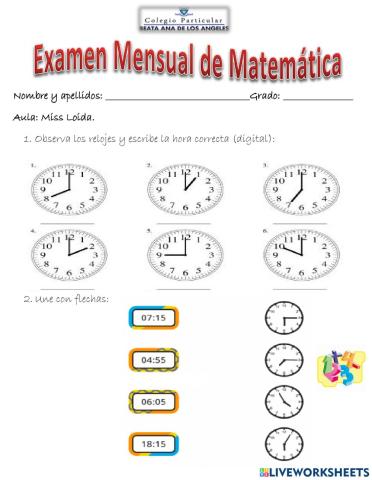 Examen mensual de Matemática -IV
