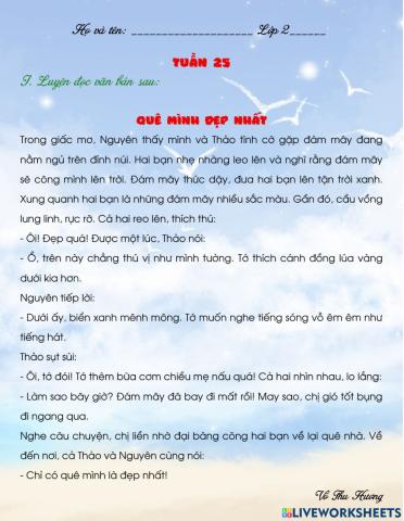 Bài tập cuối tuần 25 TV lớp 2