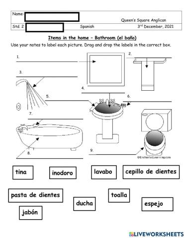 Items in the home – Bathroom (el baño)