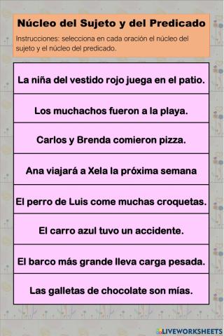 Núcleo del Sujeto y Predicado