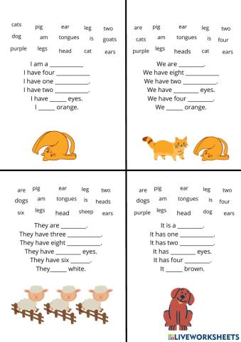 Animals, Body parts, Verb to be