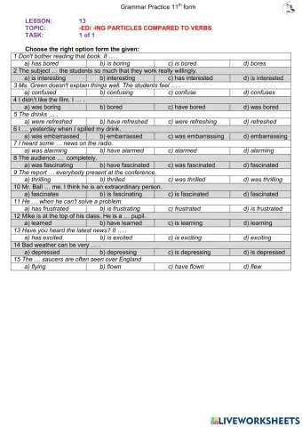 Participles and verb forms (L13 11th form) ex1