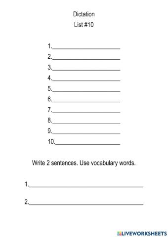 Spelling Dictation List -10