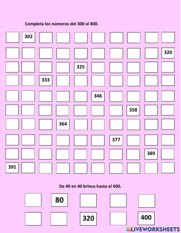 Contar de 300 a 400