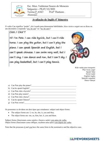 Can, can't, object pronouns