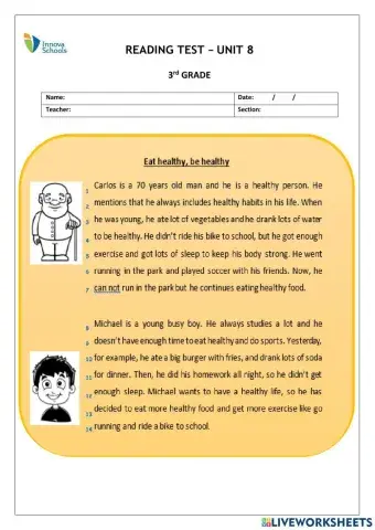 Reading test - 3rd grade- unit 8