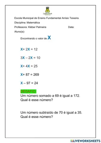 Encontrando o termo desconhecido