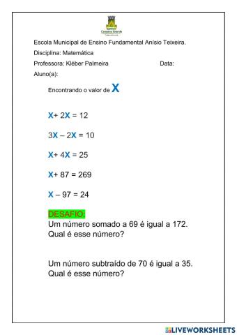 Encontrando o termo desconhecido