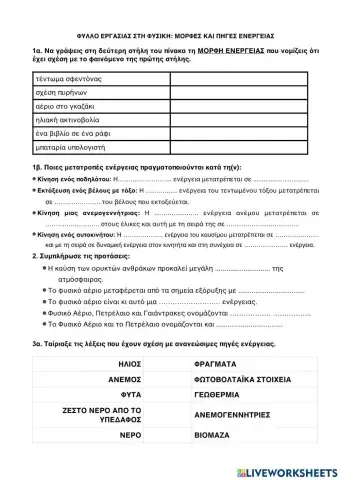 Ενεργεια στ: μορφες, πηγες