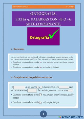 Taller de ortografía. Ficha 9.