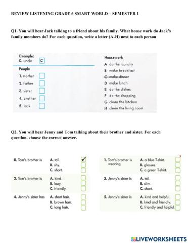 Review listening grade 6 smart world – semester 1