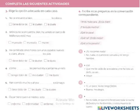 Actividad - doler y enfermedades