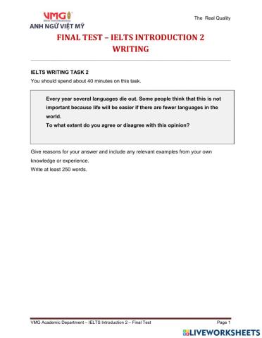 IELT Intro 2 - Final test - Writing
