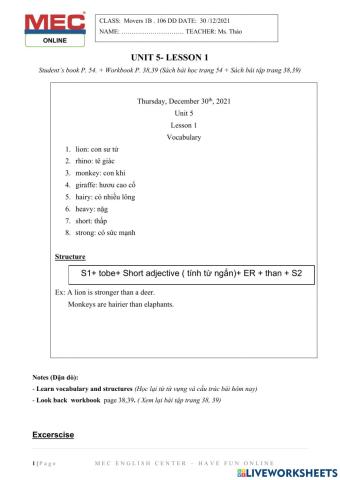 Movers 1B- Unit 5- Lesson 1