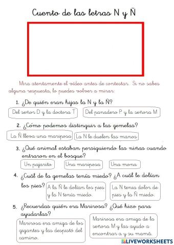 Comprensión Letrilandia N y Ñ (elegir)