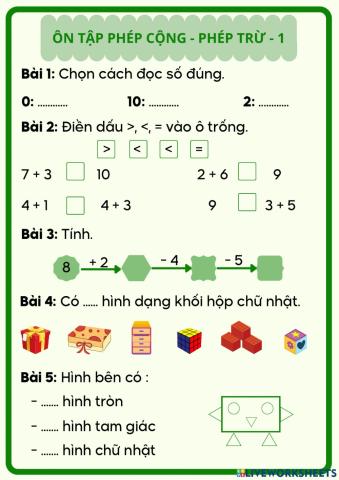 Ôn tập toán - phép cộng - phép trừ - 1