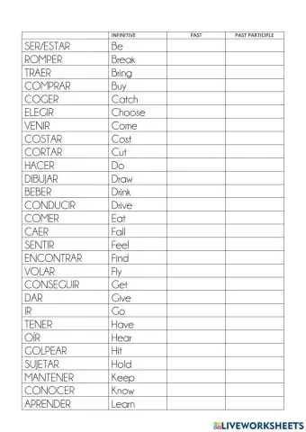IRREGULAR VERBS 6th GRADE