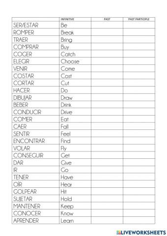 IRREGULAR VERBS 6th GRADE