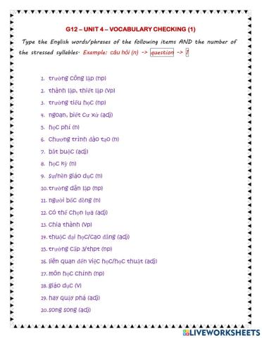 G12 - unit 4 - vocabulary checking