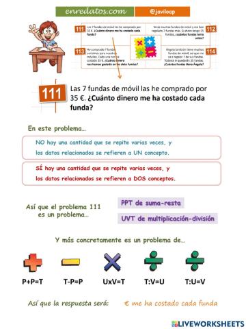 PROBLEMAS - diferenciar problemas de suma-resta-multiplicación-división javiloap