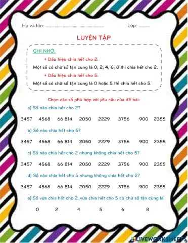 Luyện tập về DHCH cho 2 và 5