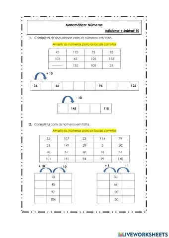 Adicionar e Subtrair 10