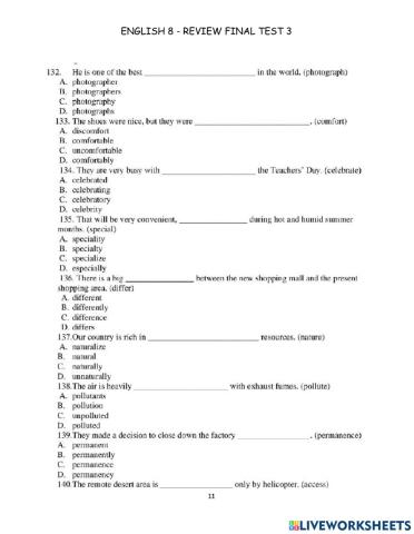 English 8 - final test 3