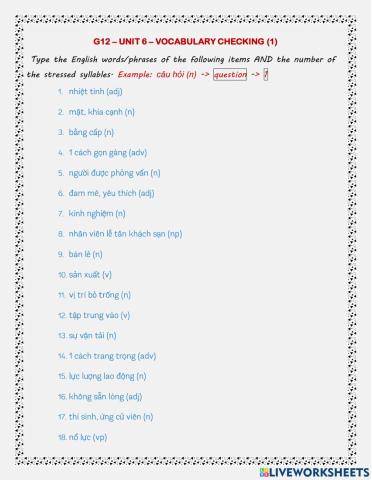 G12 - unit 6 - vocabulary checking