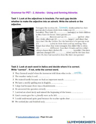 Grammar for PET - 2. Adverbs - Using and forming Adverbs