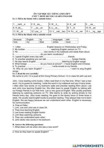 Grade 5 unit 7 how do you learn English?