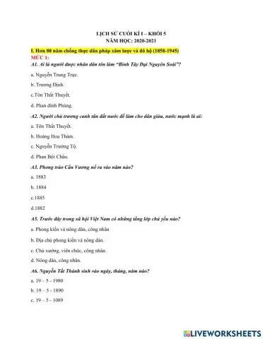 Ôn thi học kỳ 1 lớp 5