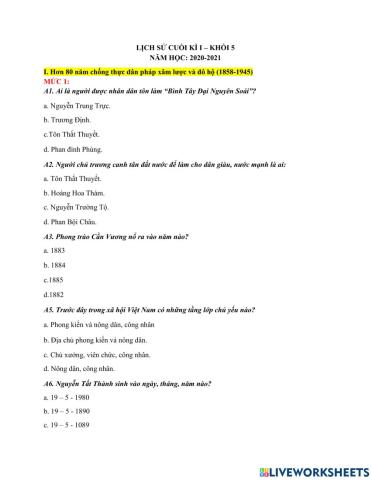 Ôn thi học kỳ 1 lớp 5