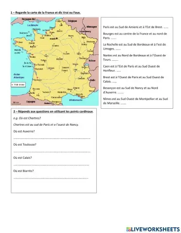 La France - Give locations using cardinal points