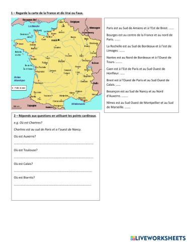 La France - Give locations using cardinal points