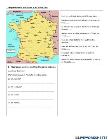 La France - Give locations using cardinal points