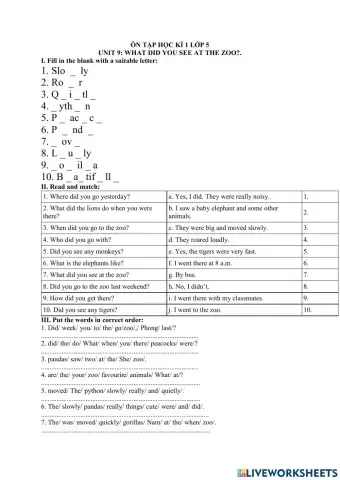 Grade 5 unit 9 what did you see at the zoo?