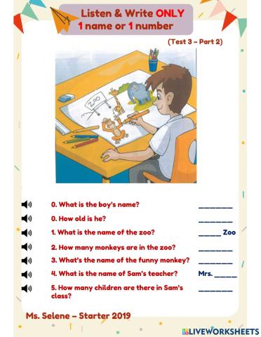 Listening - Starters 2019 - Test 3 - Part 2