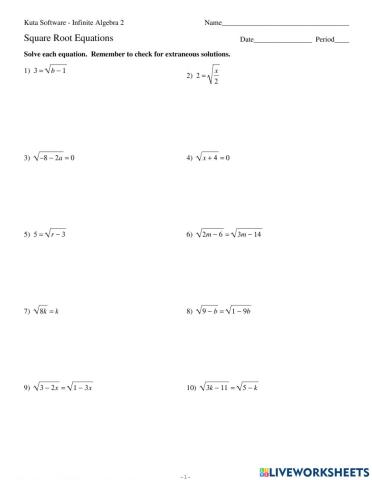 Solving Square Root Equations