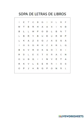 Sopa de letras sobre libros