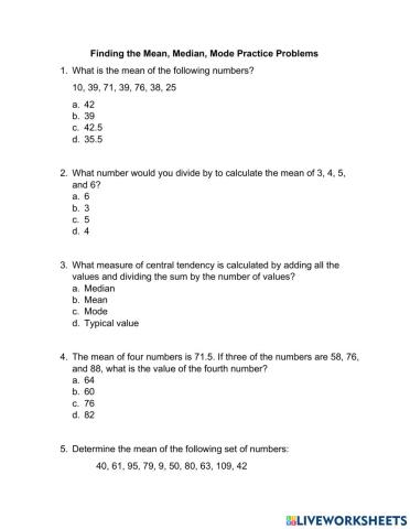 Finding the Mean, Median, Mode