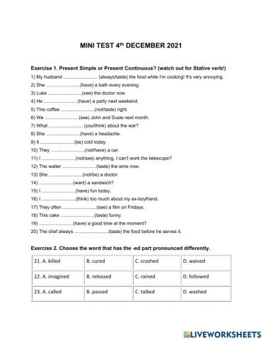 Mini test: present tenses and past simple