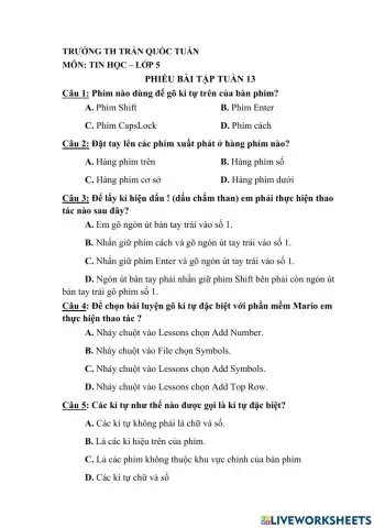 BT tin học lớp 5 - tuần 13