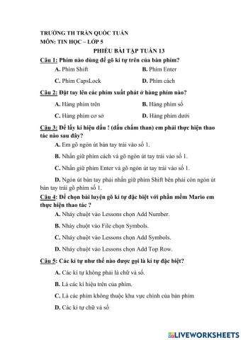 BT tin học lớp 5 - tuần 13