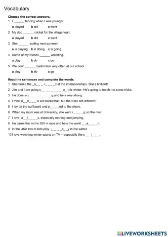 Sport vocabulary and collocation