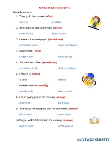 Adverbs of frequency - Grade 6