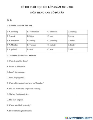 Final exam Term I G4